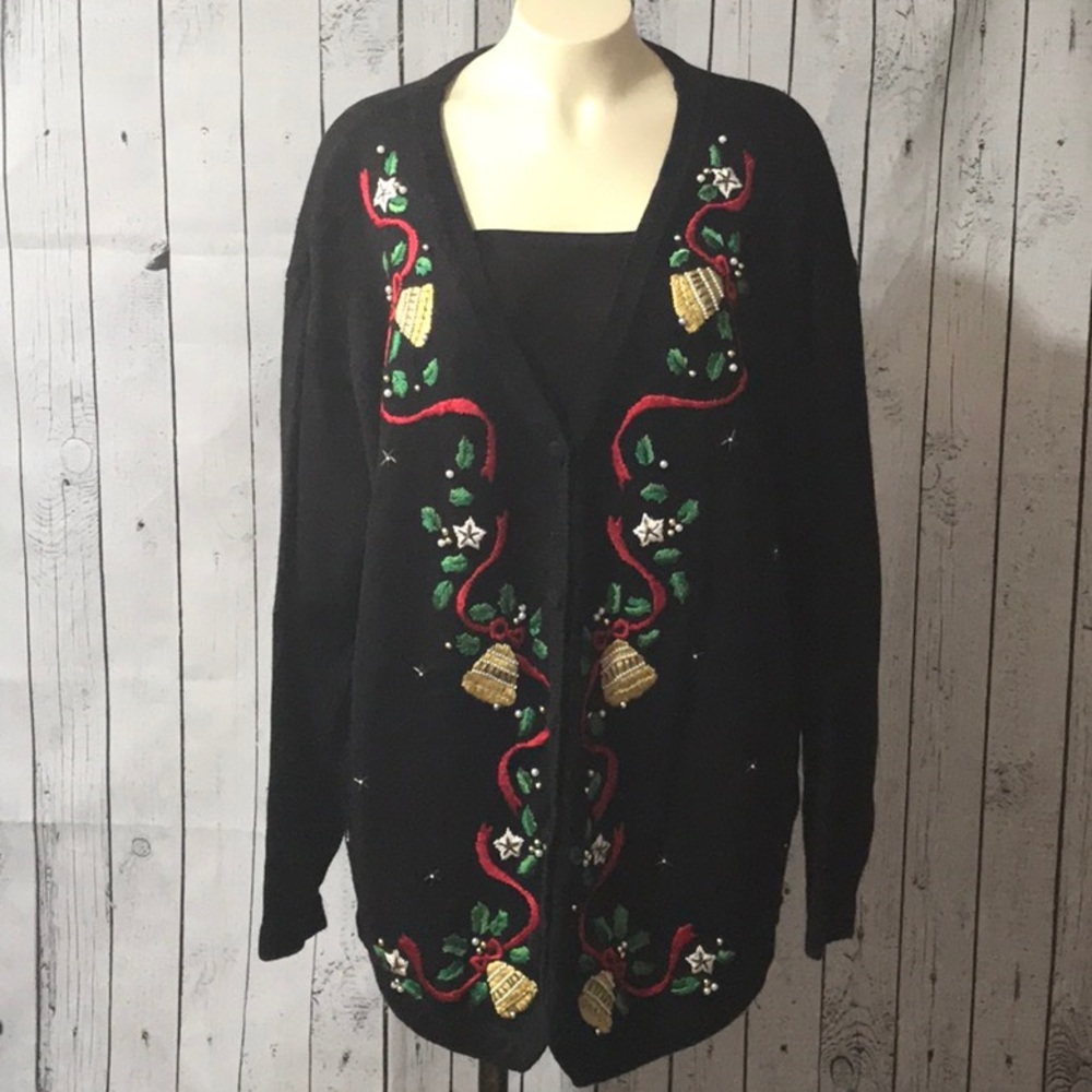 Vintage Victoria Jones knit festive Christmas Cardigan crochet buttons